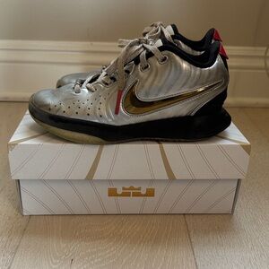 LeBron James 21 SE KIDS SIZE 2Y Silver and Black Sneakers